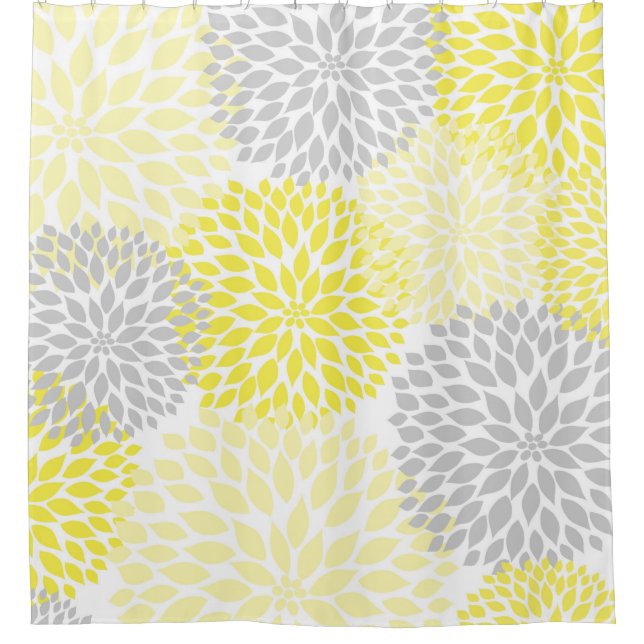 Yellow Gray Dahlia Blossoms Shower Curtain (Front)