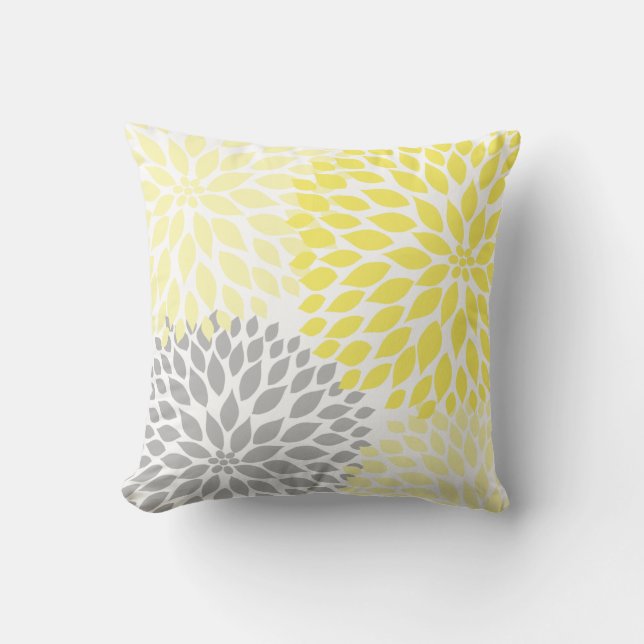 Yellow Gray Dahlia home decor Throw Pillow (Front)