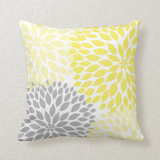 Yellow Gray Dahlia home decor Throw Pillow