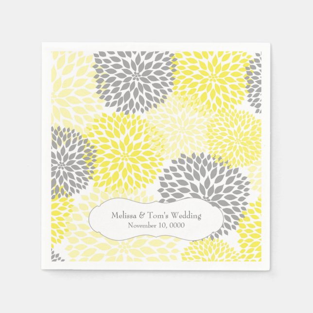 Yellow Gray Dahlia mums / your own wording Paper Napkins (Front)