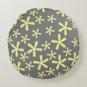 Yellow Gray Daisy Floral Pattern Round Pillow
