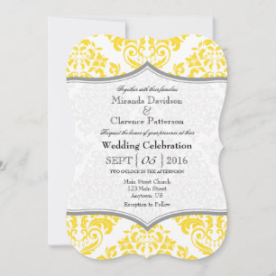 Yellow Gray Damask Bracket Wedding Invite
