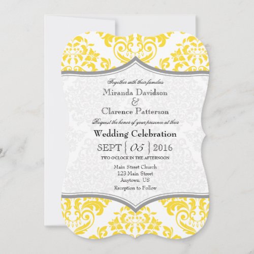 Yellow Gray Damask Bracket Wedding Invite