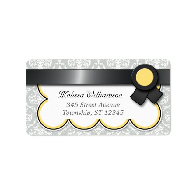 Yellow & Gray Damask Personalized Address Labels (Front)