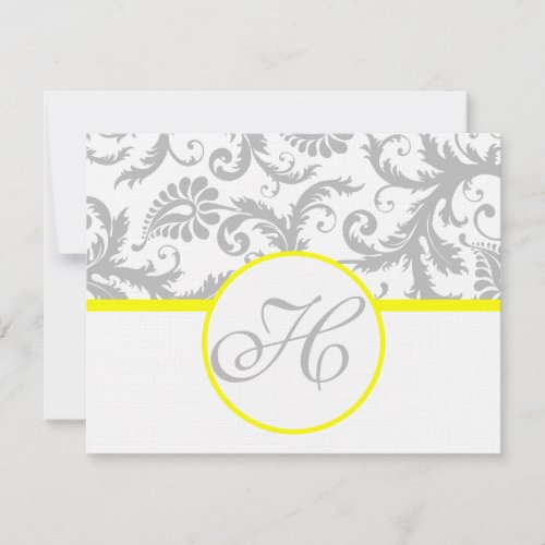 Yellow  Gray Damask RSVP Card_ Text on Matte Side