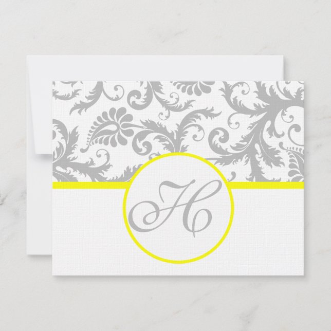 Yellow & Gray Damask RSVP Card- Text on Matte Side Card (Front)