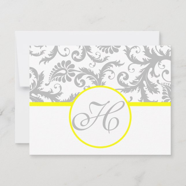 Yellow & Gray Damask RSVP Insert Card (Front)