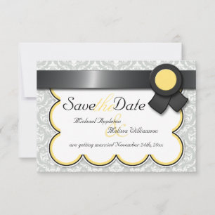Yellow & Gray Damask Save the Date Announcements