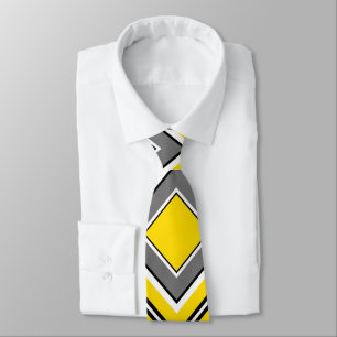 Yellow Gray Diamond Geometric Neck Tie