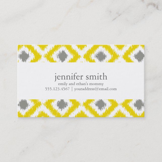 Yellow Gray Diamonds Ikat Pattern Calling Card (Front)