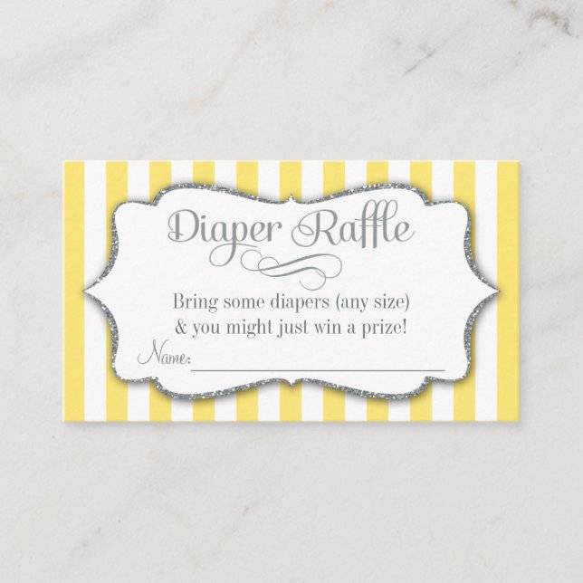 Yellow Gray Diaper Raffle Baby Shower Cards Silver (Front)
