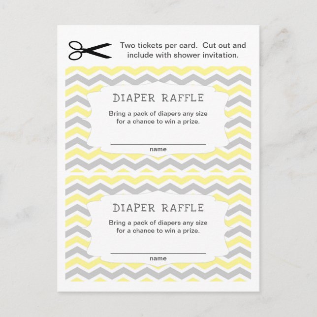 Yellow Gray Diaper Raffle Tickets, sm quantity Invitation Postcard (Front)