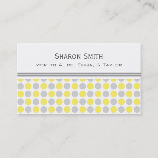 Yellow Gray Dots Pattern Mom Calling Cards (Front)