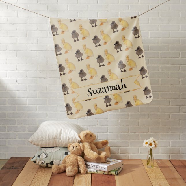 Yellow & Gray Ducklings Photo Personalized Baby Blanket (In Situ)