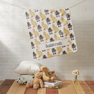 Yellow & Gray Ducklings Photo Personalized Baby Blanket