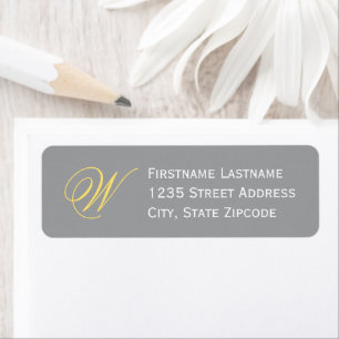 Yellow Gray Elegant Script Monogram Return Address Label