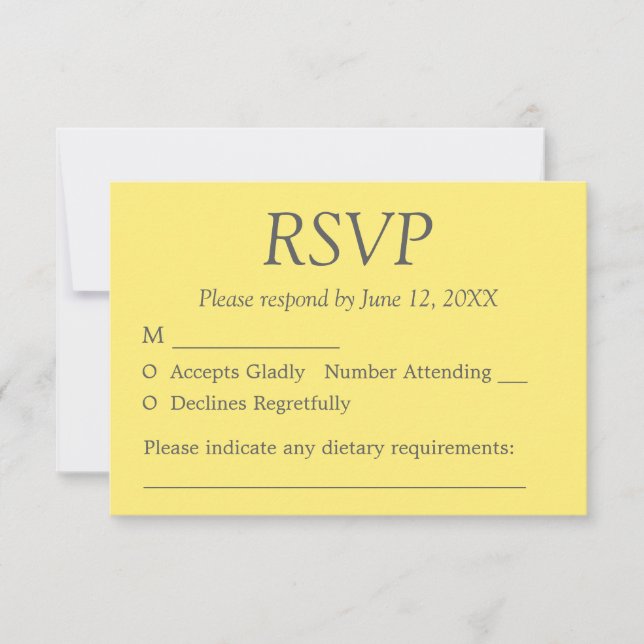 Yellow Gray Elegant Wedding RSVP Card (Front)