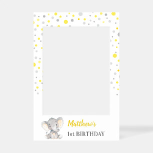 Yellow Gray Elephant 1st Birthday Photo Booth Self Selfie Frame