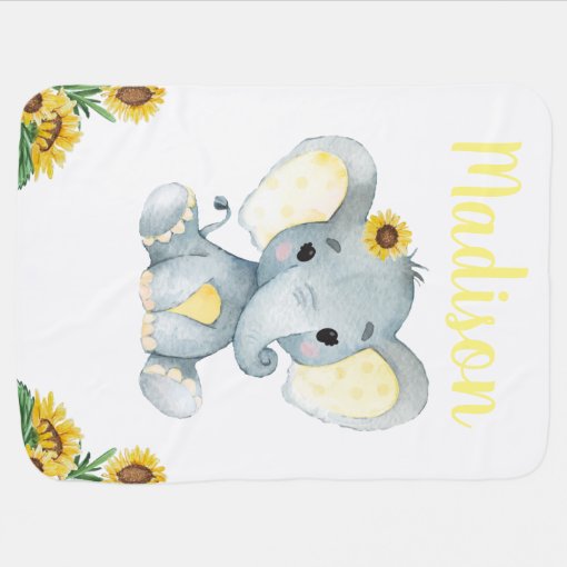 Yellow Gray Elephant Baby Blankets Floral Zazzle