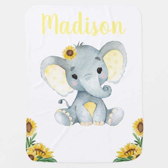 Yellow Gray Elephant Baby Blankets Floral