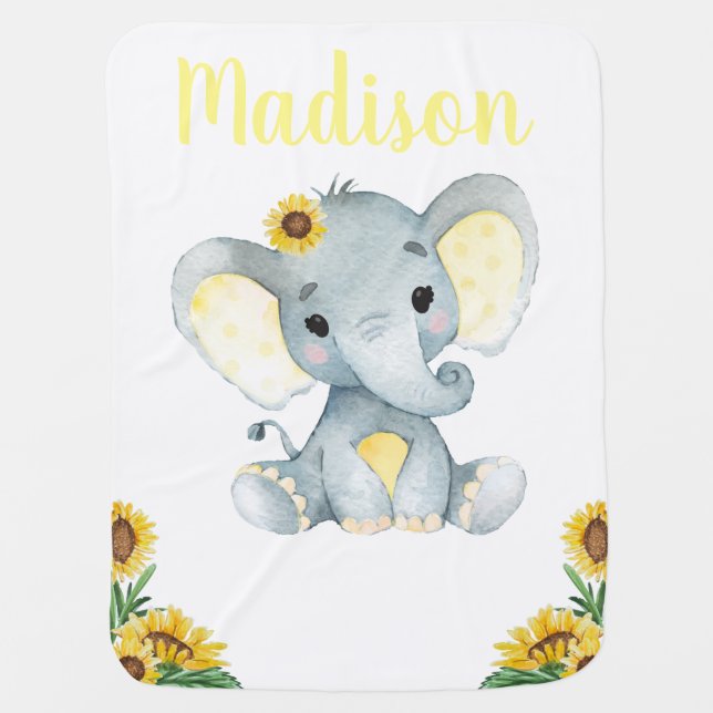 Yellow Gray Elephant Baby Blankets Floral (Front)