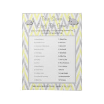 Yellow & Gray Elephant Baby Shower Candy Game Notepad