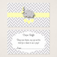 Yellow Gray Elephant Baby Shower Diaper Raffle Business Card