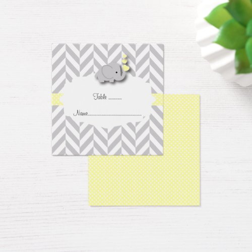 Yellow  Gray Elephant Baby Shower Flat Place Card