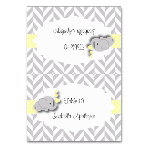 Yellow  Gray Elephant Baby Shower  Place Cards