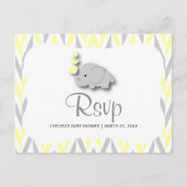 Yellow & Gray Elephant Baby Shower - RSVP 2 Invitation Postcard