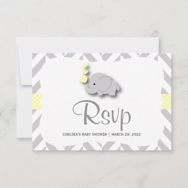 Yellow & Gray Elephant Baby Shower - RSVP Card (Front)