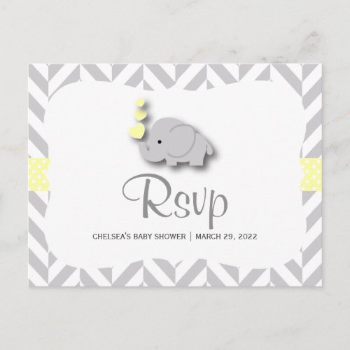 Yellow  Gray Elephant Baby Shower _ RSVP Invitation Postcard