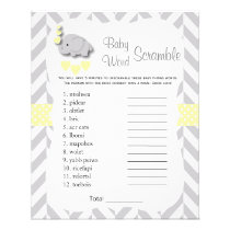 Yellow & Gray Elephant Baby Shower - Scramble Flyer