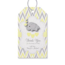 Yellow, Gray Elephant Baby Shower Thank You Gift Tags
