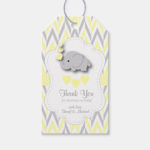 Yellow Gray Elephant Baby Shower Thank You Gift Tags