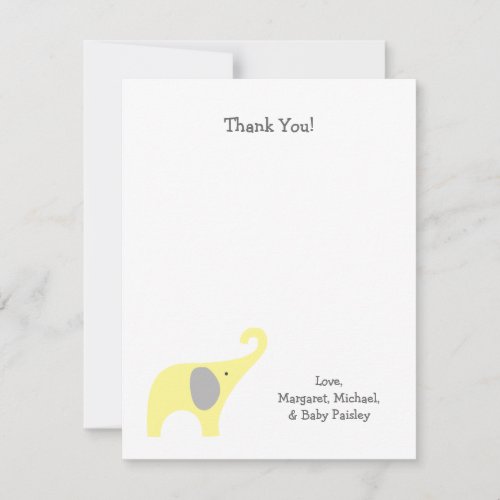 Yellow Gray Elephant Baby Shower Thank You Notes