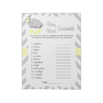 Yellow & Gray Elephant Baby Shower Word Game Notepad