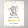 Yellow Gray Elephant Polka Dot Birthday Welcome Poster