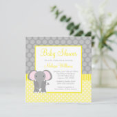Yellow Gray Elephant Polka Dot Boy Baby Shower Invitation (Standing Front)