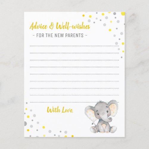 Yellow Gray Elephant Shower Parents Advice Cards