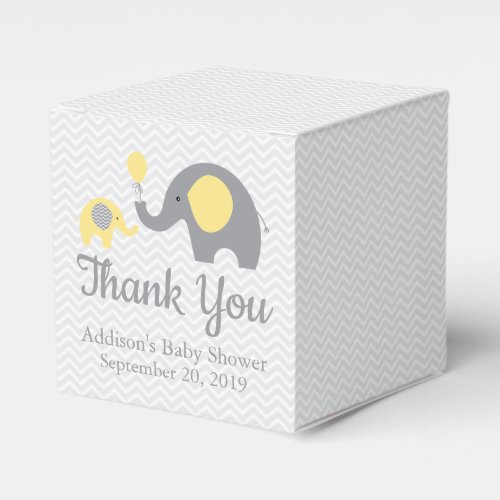 Yellow Gray Elephant Themed Baby Shower Favor Box