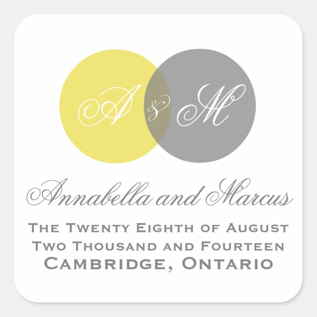 Yellow Gray Entwined Monogram Fall Wedding Sticker (Front)