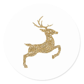 Yellow Gray Faux Glitter Look Jumping Deer Shape Classic Round Sticker