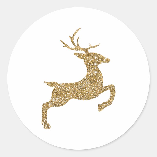 Yellow Gray Faux Glitter Look Jumping Deer Shape Classic Round Sticker (Front)