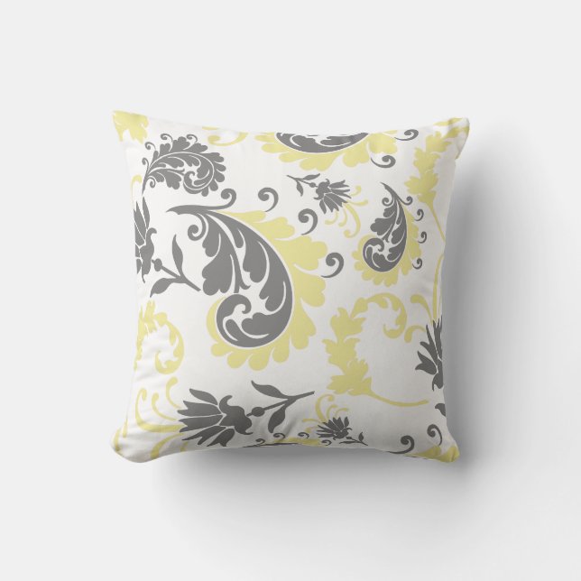 Yellow & Gray Floral Accent Pillow 16x16 (Front)