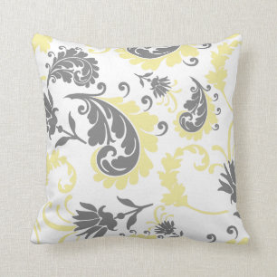 Yellow & Gray Floral Accent Pillow 16x16
