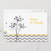 Yellow, Gray Floral, Chevron Wedding Invite (Front/Back)