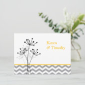 Yellow, Gray Floral, Chevron Wedding Invite (Standing Front)