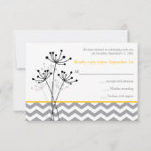 Yellow, Gray Floral, Chevron Wedding RSVP Card (Back)