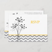 Yellow, Gray Floral, Chevron Wedding RSVP Card (Front/Back)